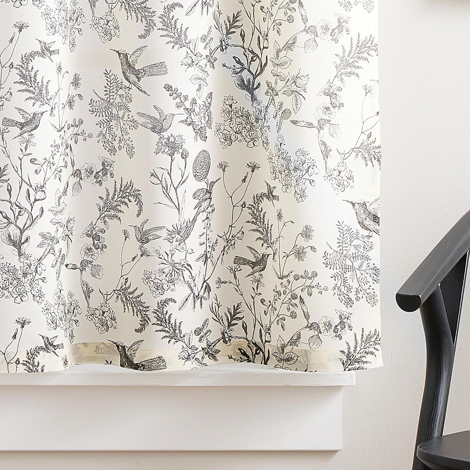 Curtainworks Hummingbird Tier & Valance Set 58 x 36 in Black White 3-Piece