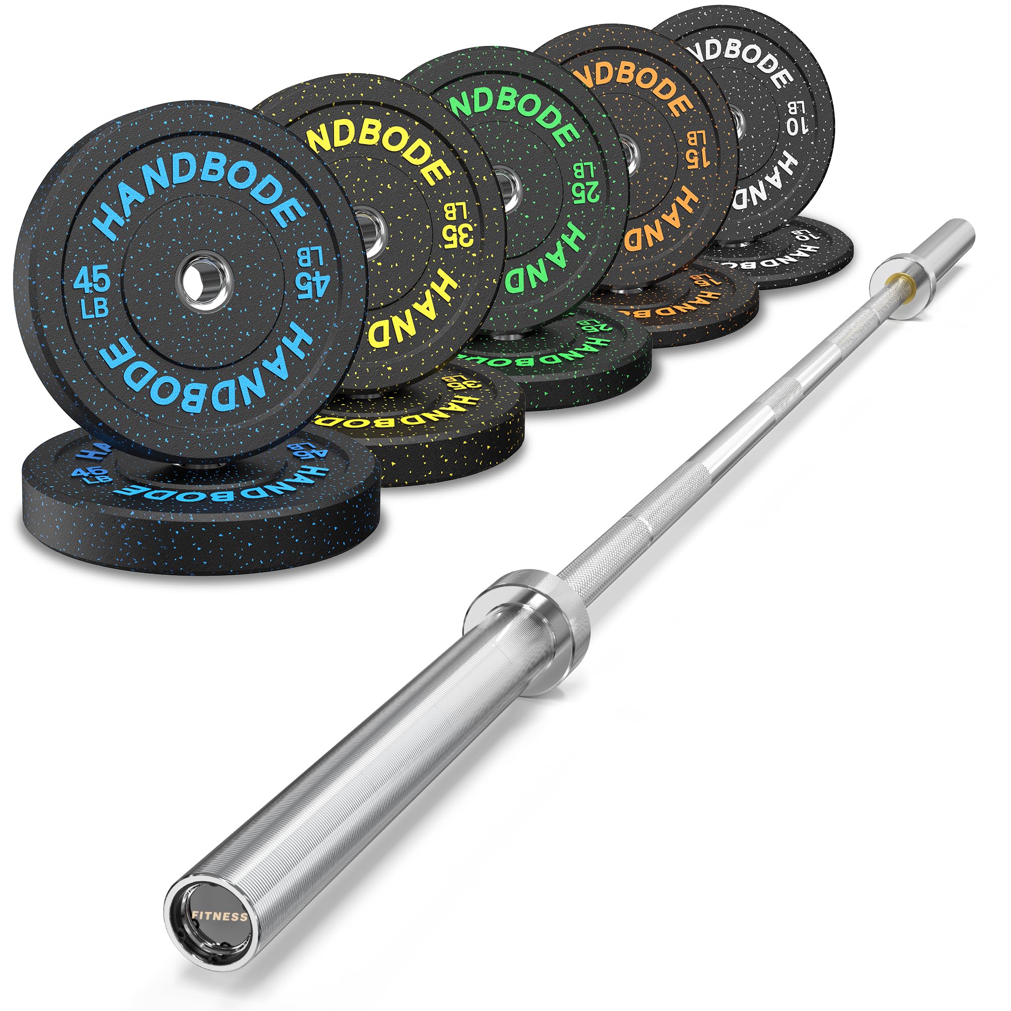 Olympic High-Bounce Bumper Plates Bench Press Barbell Weights Set 2 - Inch 10-55 lb Rubber Weight Sets for