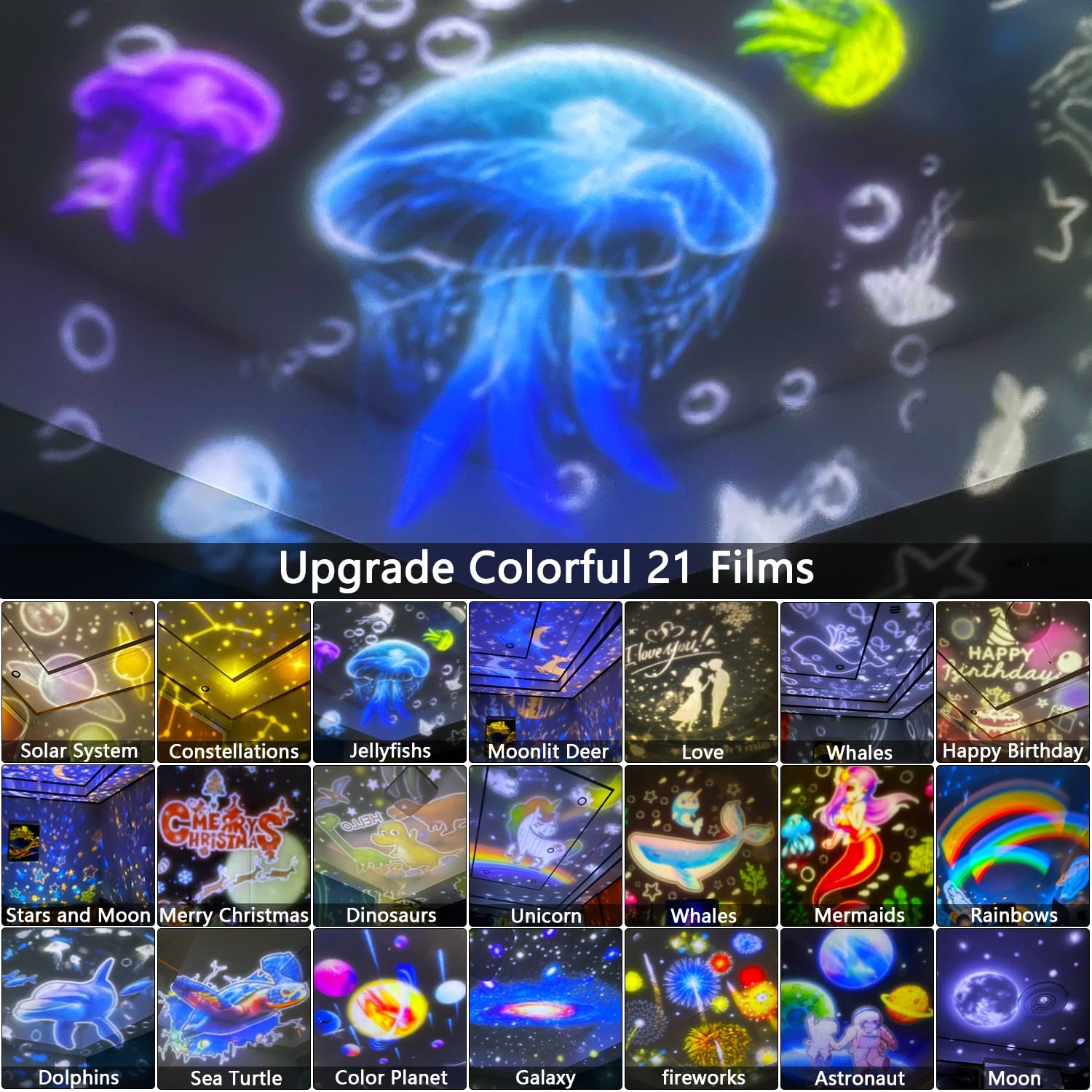 21 Sets of Films, Kids Night Light Projector, Projector Night Light for Kids Bedroom, Ceiling, Star Galaxy Projector for Baby Toddler Girls with 360° Rotating, Birthday, Christmas, Nursery, Room Decor