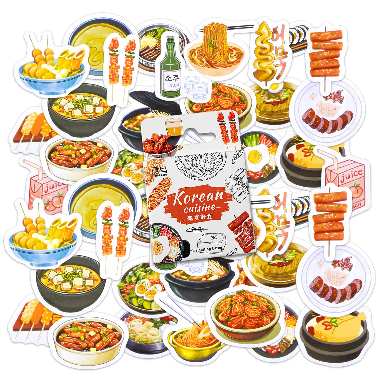 46PCS Korean Cuisine Stickers,Korean Specialty Food Stickers for Children Teens Adults Travel Case, Laptop, Planners, Calendars, Scrapbook, Suitcase, Notebooks, Journal