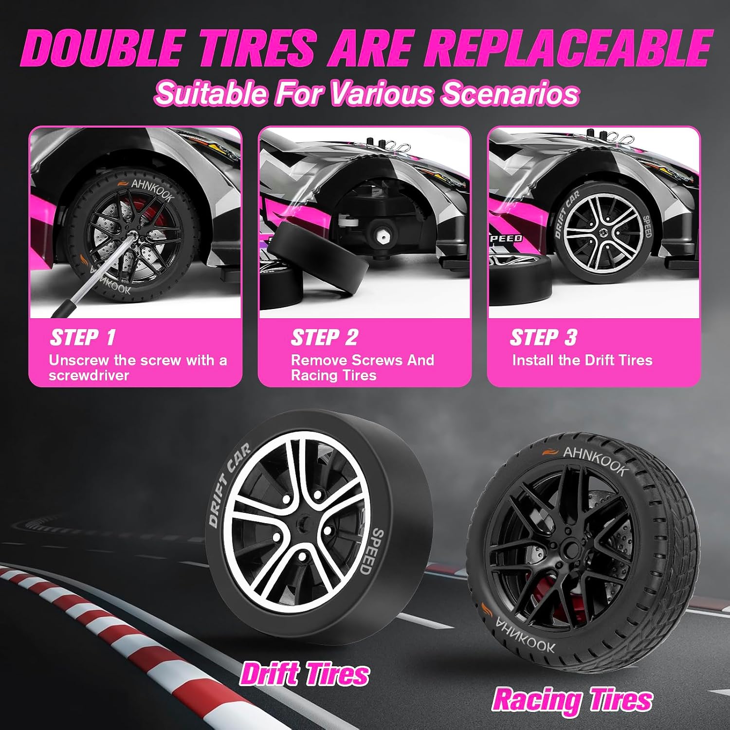 RC Drift Car, 1:16 Scale Drifting RC Cars, 2.4GHz 4WD RC Race Car, 40km/h High-Speed Remote Control Drift Car Vehicle, Racing Sport Toy Easter Basket Stuffers Gift for Boys Girls Kids(Purple)