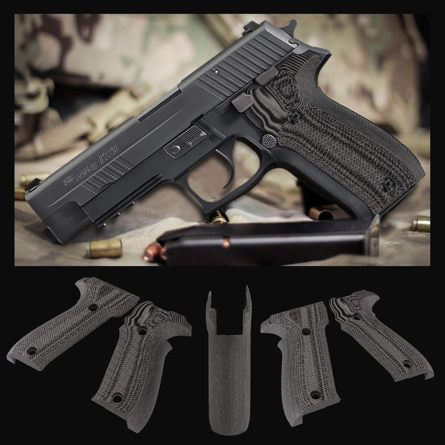 Cool Hand G10 Grips Compatible with Sig Sauer P226, Black Grips Screws Included, Aggressive Tactical Slant Texture, Thickness 7/10", not for a Sig P229