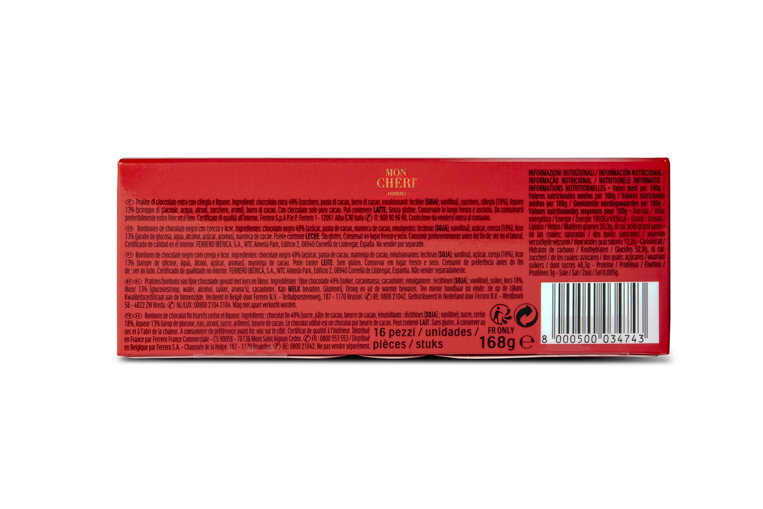 Bonbons chocolat cerise liqueur MON CHÉRI la boite de 16 - 168 g