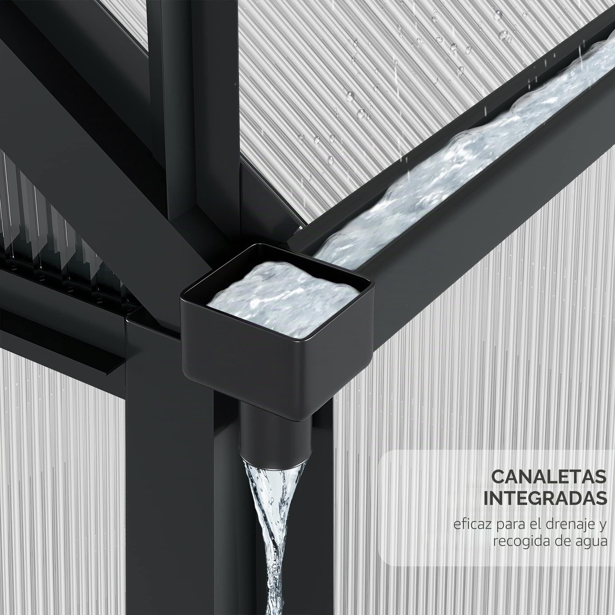 Outsunny Invernadero de jardín en policarbonato 2,51 m² Invernadero de jardín de aluminio resistente a los rayos UV 190 x 132 x 201 cm, con base reforzada, canalón, lucernario y puerta corredera, Gris