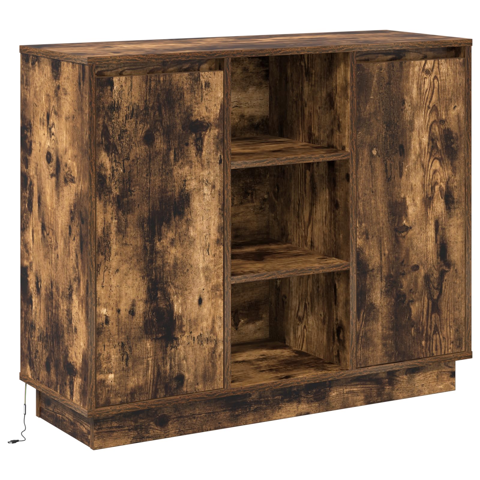 Rauchoak Nachttisch mit zwei Regalen und drei Fächern aus massivem Eichenholz für Schlafzimmer und Wohnraum, modernes Design mit hoher Funktionalität und Stauraum