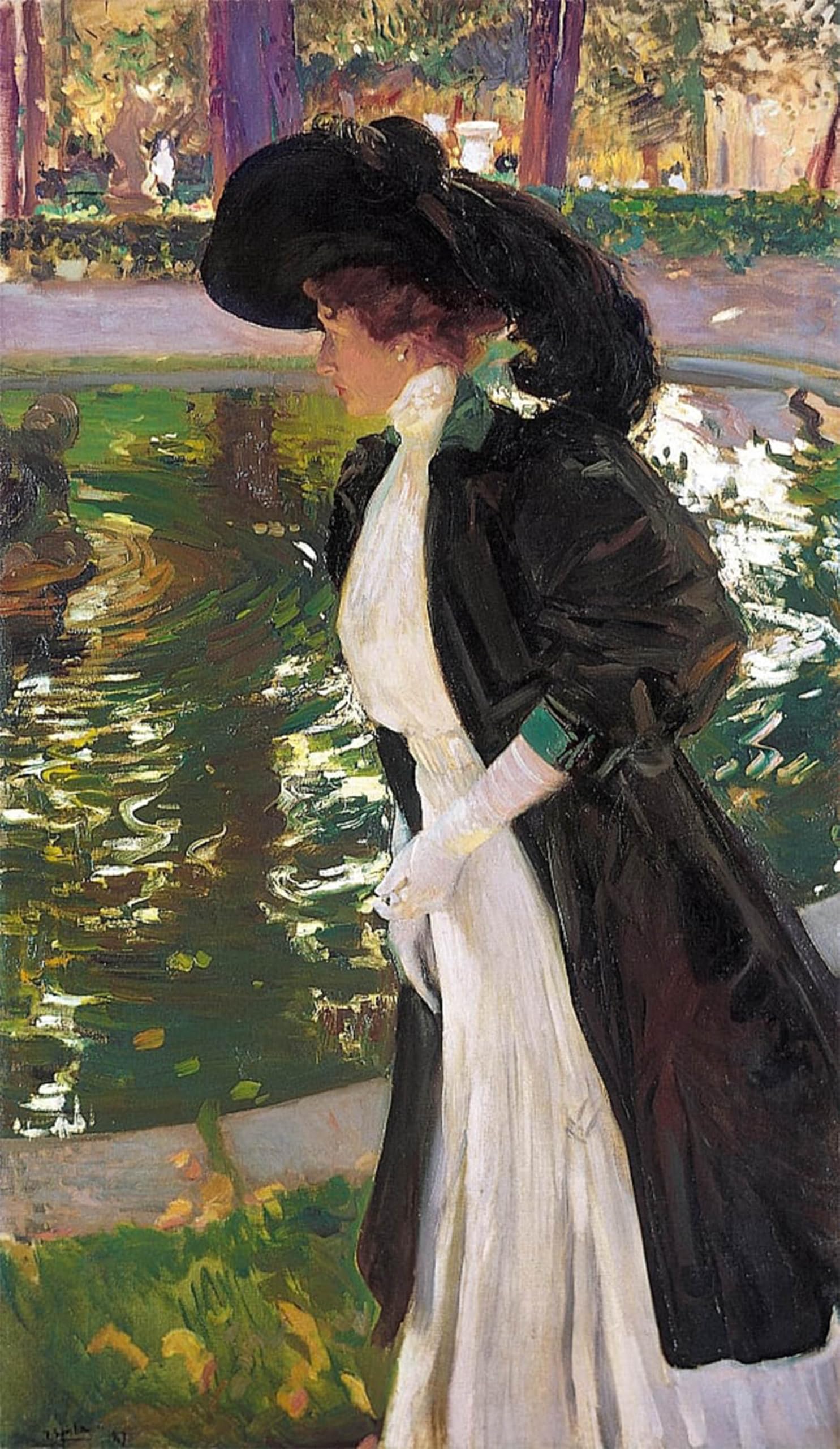 RZHRHJES Vintage Wall Art Picture on Canvas Wall Art Poster Clotilde Strolling in the Gardens of La Granja. by Joaquín Sorolla Canvas Poster for Office Decor 60x90cm