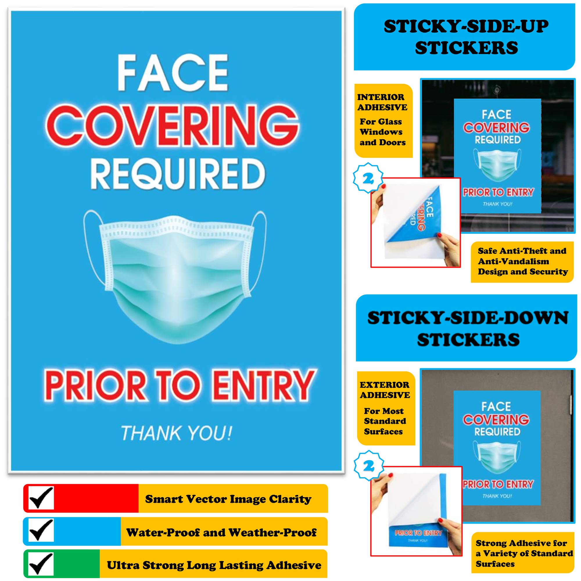 8 Piece Face Covering Required Sign Sticky Side Up Down | Desertcart Aruba