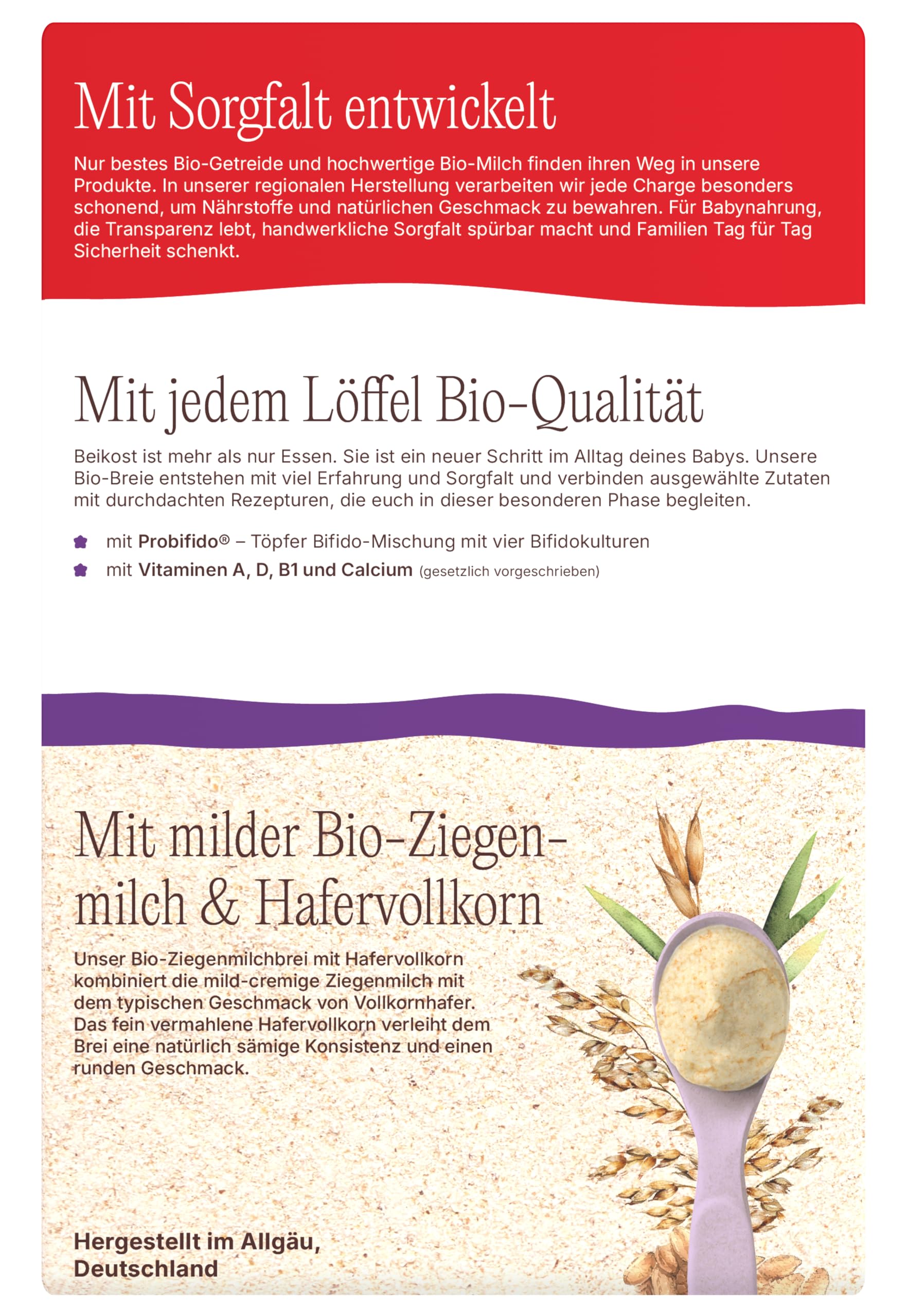 Töpfer Ziegenhaferglück Bio Ziegenmilchbrei Hafervollkorn – Babybrei ab dem 6. Monat – mit Ziegenmilch – leicht verdaulich – ohne Zuckerzusatz & ohne Aromen – 6x200g