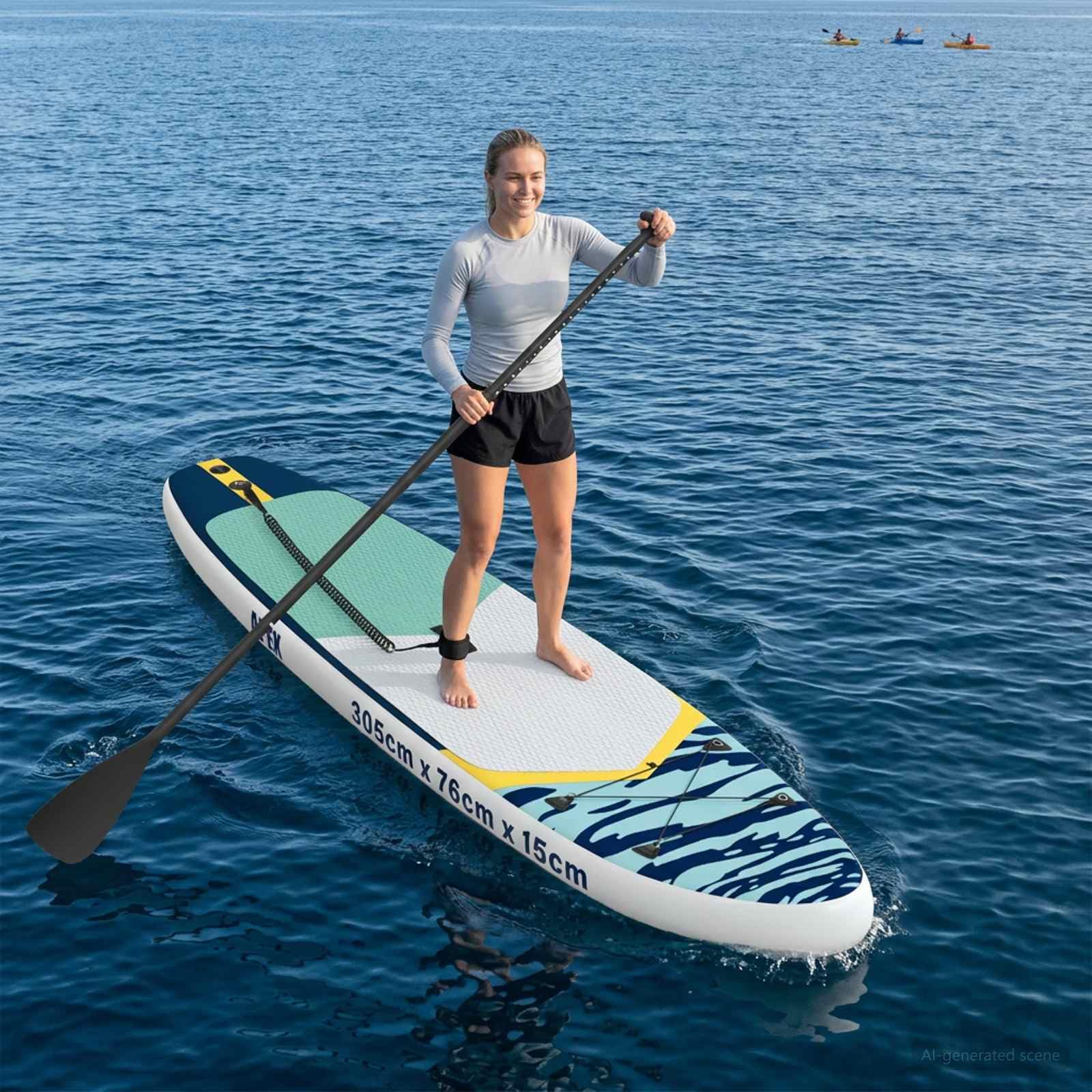 Aufblasbares Stand Up Paddle Board HYDROS x x, PVC SUP für Erwachsene, mit Paddel, Pumpe, Leash, Finne, Tragetasche, stabil für See Meer Fluss und Strand