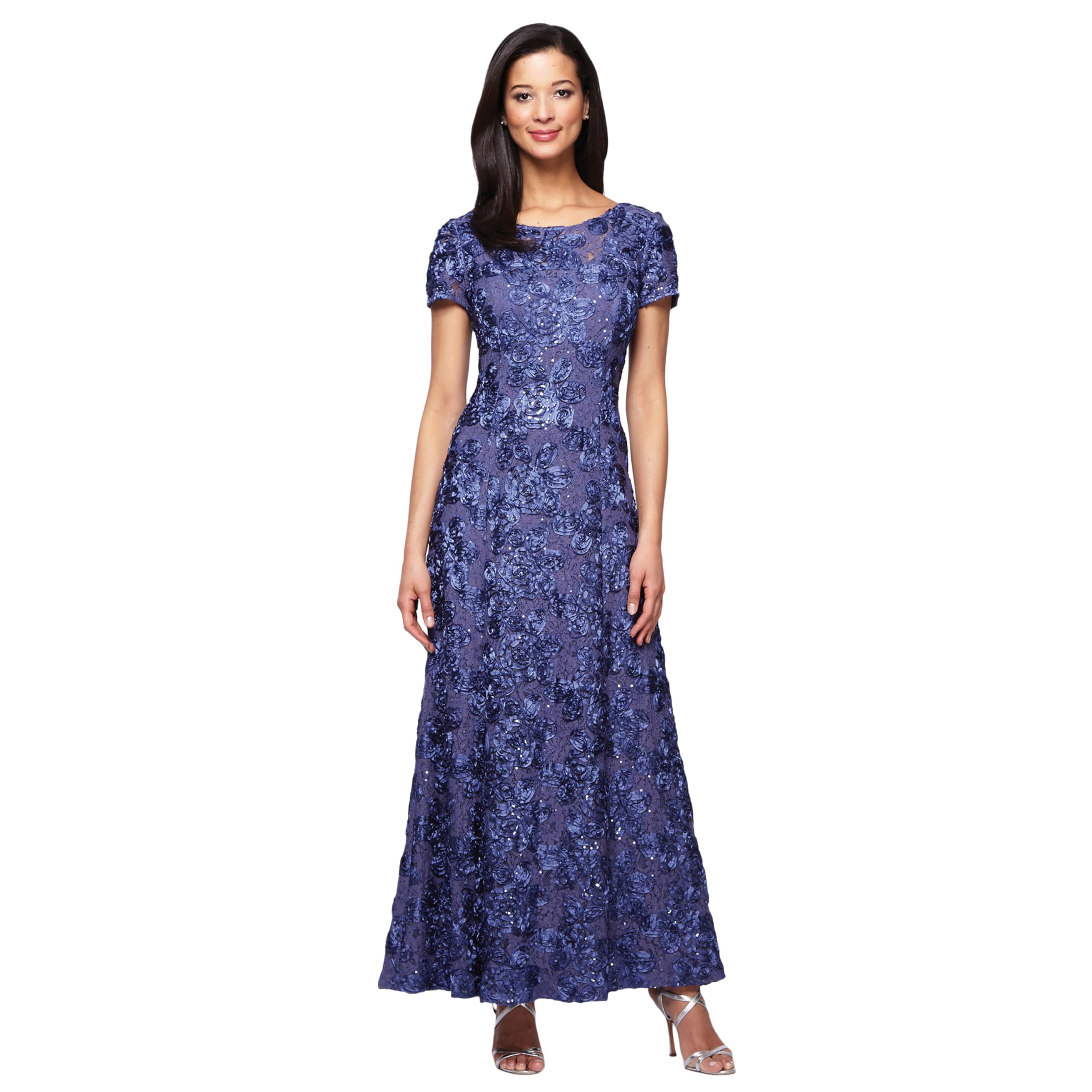 Photo 1 of Alex Evenings Women's Long Rosette Mother of The Bride Dress with Short Sleeves, Wedding Guest, Violet, 16LPNPMGX6820102
