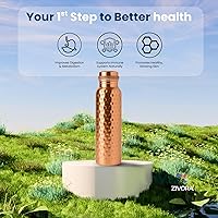 Vista 3 de Botella de agua de cobre puro para beber, probada en laboratorio, vaso 100% puro, botella de cobre ayurvédico martillado, 34 onzas