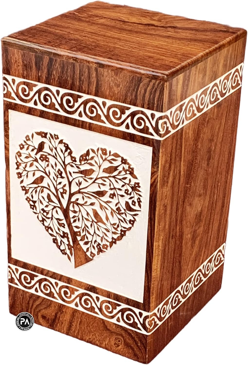 Cremation Urns for Human Ashes Handmade Rosewood Urn for Women Ashes Tree of Life Wooden Urns Heart Tree Urns ((Large - 11.25"Hx6.25"W (250 Cu/in), Rosewood White)