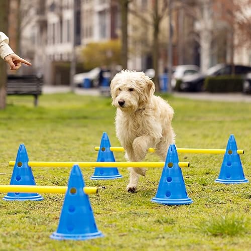 Miniatura 2 de Navaris Juego de equipos de agilidad para perros, cono y poste para entrenamiento y saltos de ejercicio, curso de agilidad de plástico para perros,