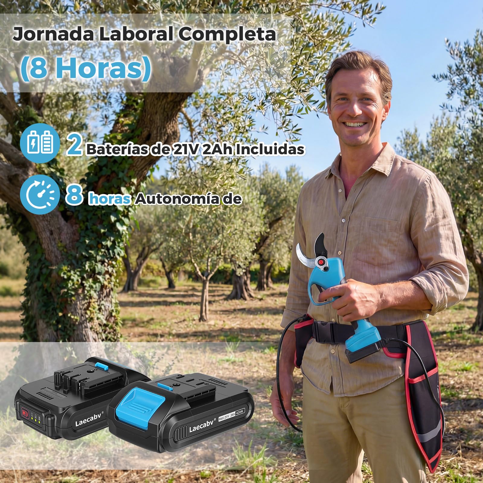 Laecabv Tijeras de podar electricas 40mm progresivo 2 Recargable Litio Batería para jardinería viñedos árboles frutales