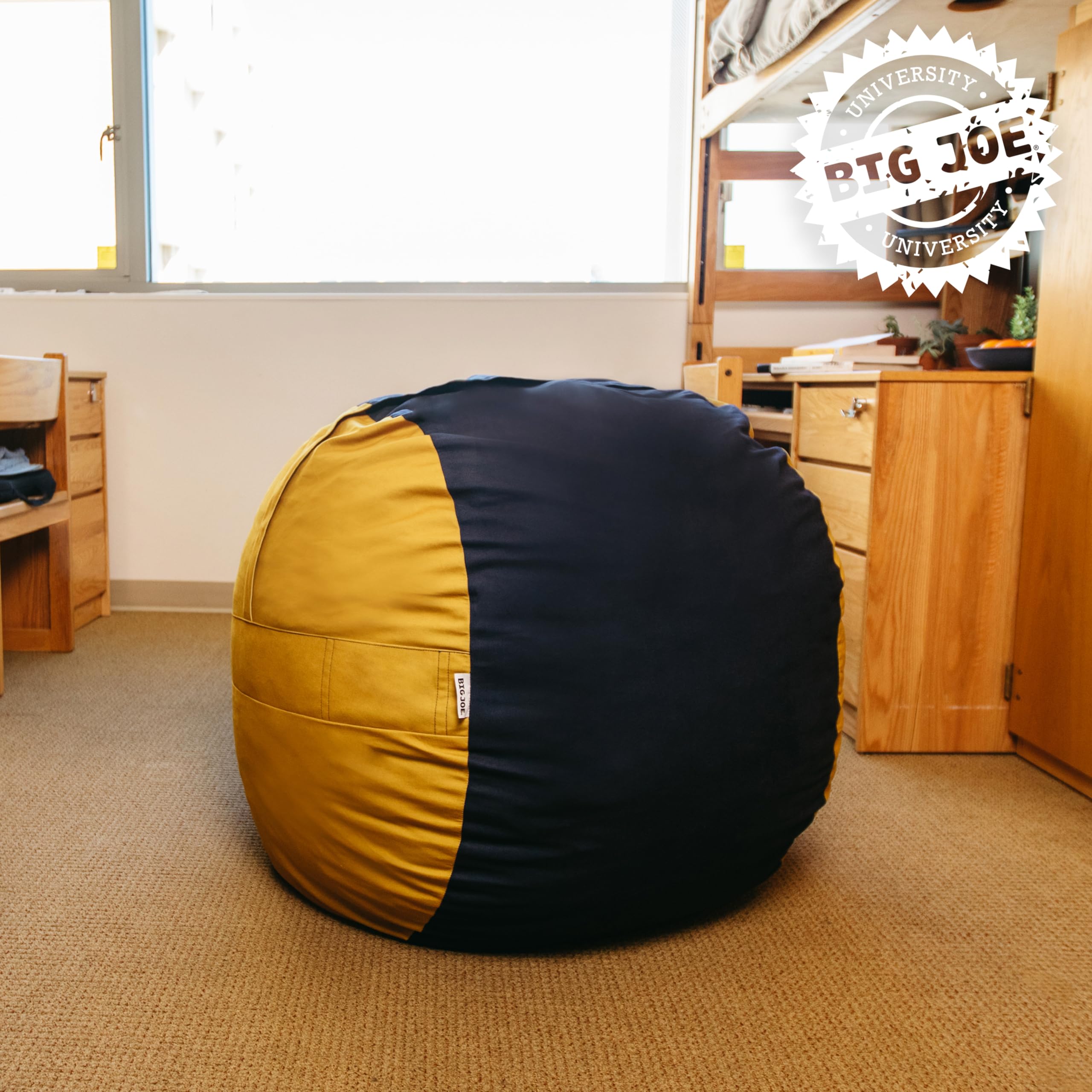 Big Joe Fuf Medium Foam Filled Bean Bag Chair with Removable Cover, Collegiate Blue/Gold Lenox, Durable Woven Polyester, 3 feet Big
