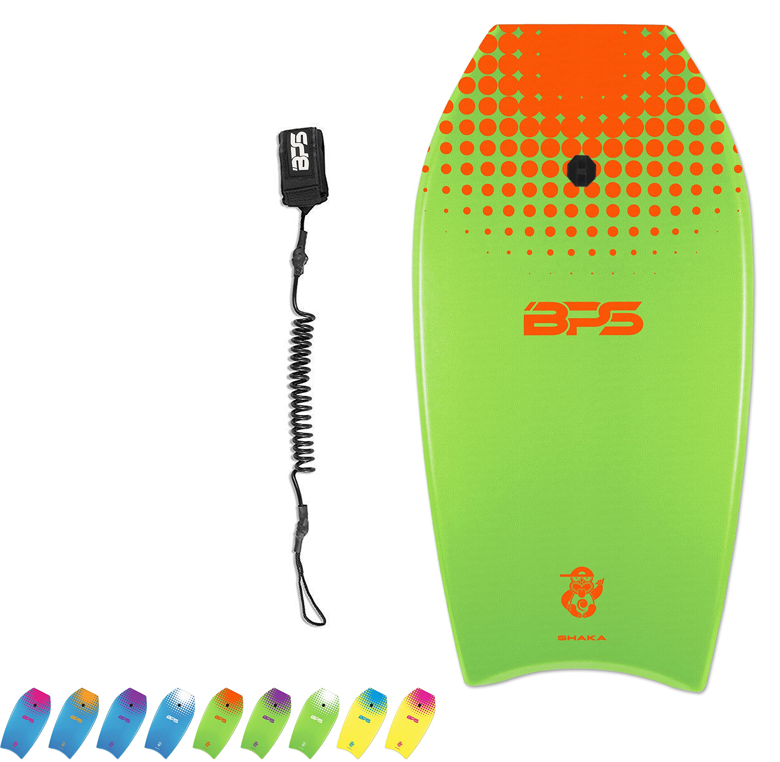 BPS 'Shaka' Body Board with Wrist Leash, Lightweight with EPS Core, High-Speed Slick Bottom Surface, Choose Color and Size