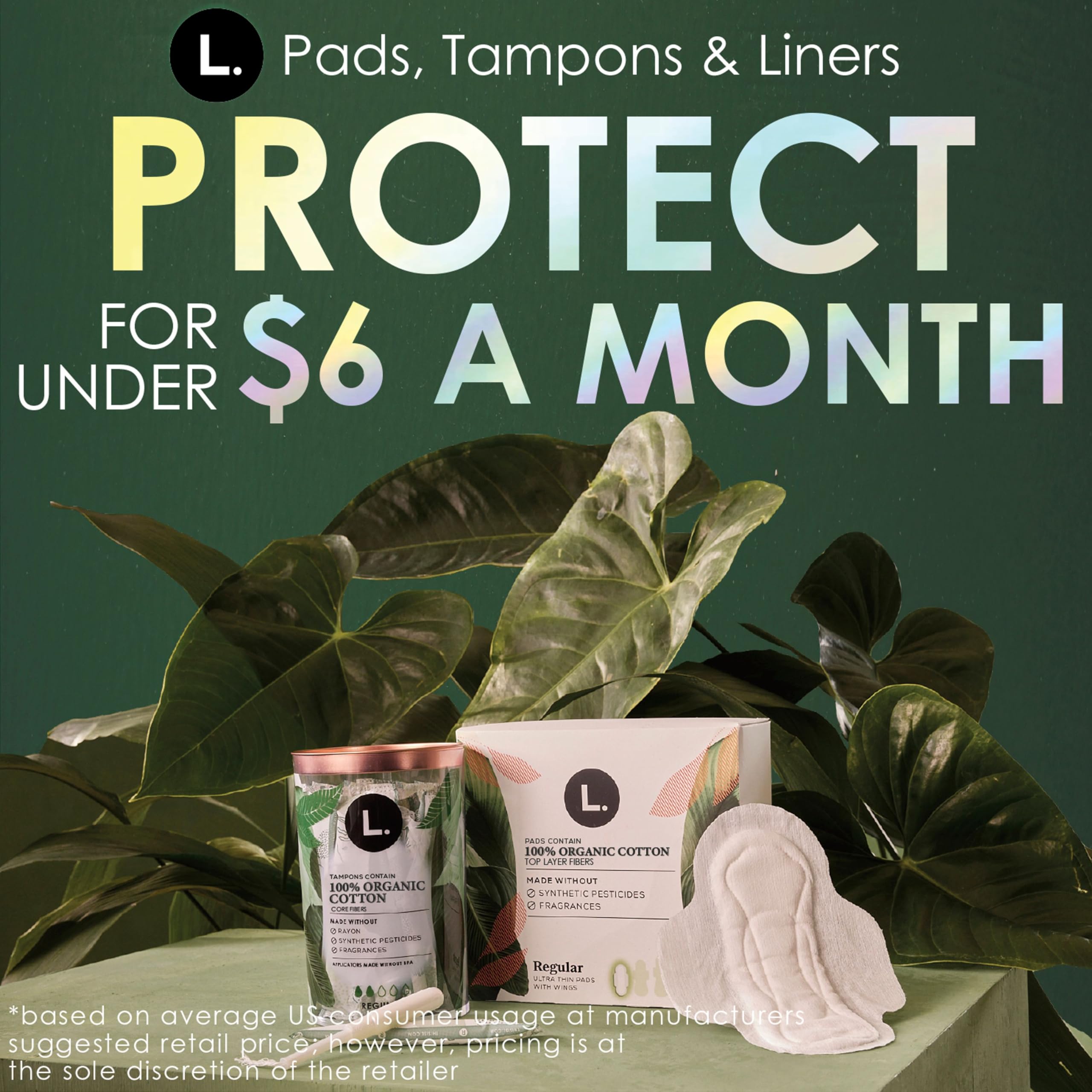 Ultra Thin Pads for Women, Organic Cotton Top Layer, Regular Absorbency, Menstrual Pads with Wings, Made Without Synthetic Pesticides and Fragrances, 24 Count
