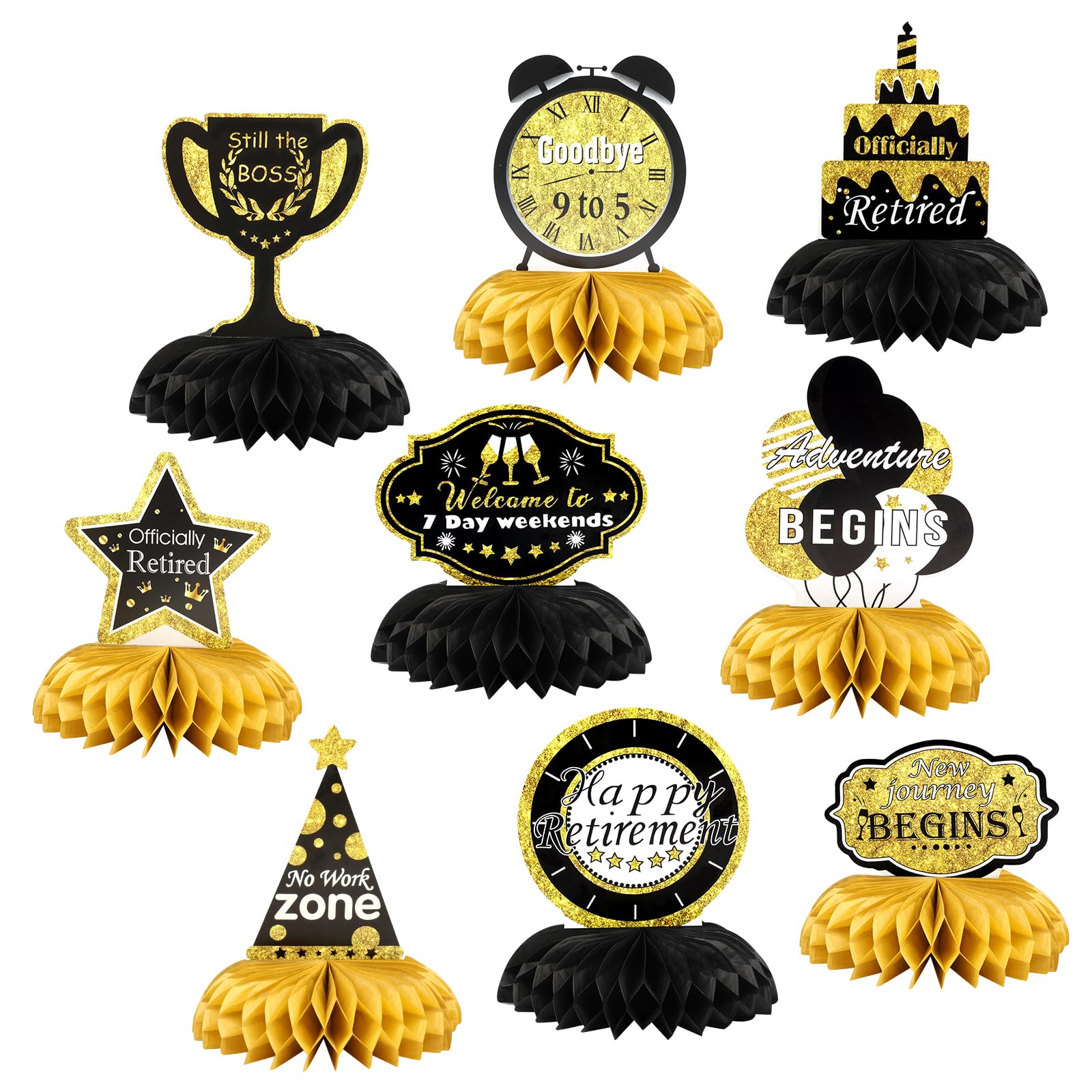 Retirement Decorations, 9Pcs Table Honeycomb Centerpieces for Retired Party