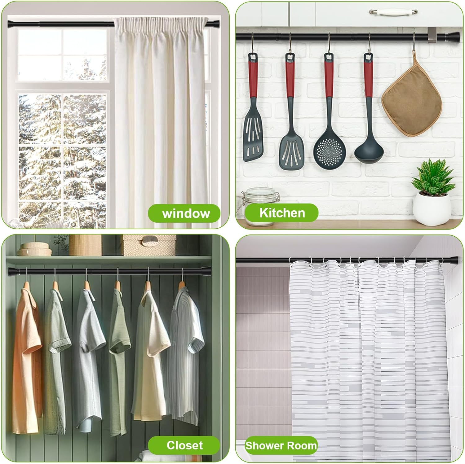 Shower Curtain Rod 30-64 inch 2Pack Shower Adjustable Curtain Rod No Drilling Expandable Spring Pressure Rod Spring Curtain Rods for Bathroom Windows