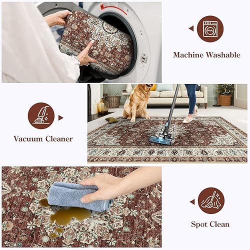 Miniatura 4 de Lahome Alfombra de dormitorio de 8 x 10 pies para dormitorio, alfombras lavables para sala de estar, antideslizante, no se desprende, bohemio,