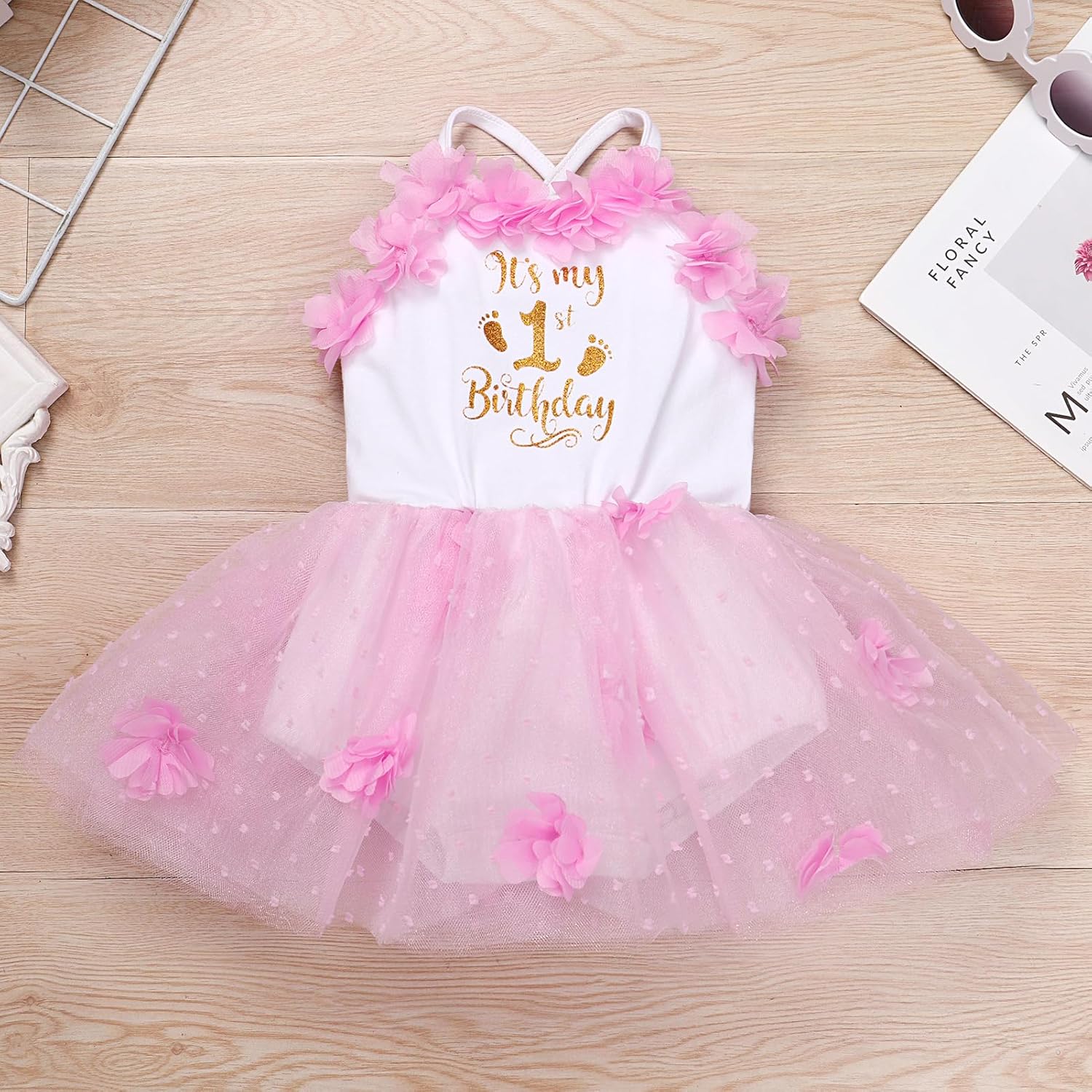ODASDO 1/2 Birthday Girl Outfit for Baby Girl's Six Months Party Dress with Flower Headband Photoshooting Summer Clothes - Image 2