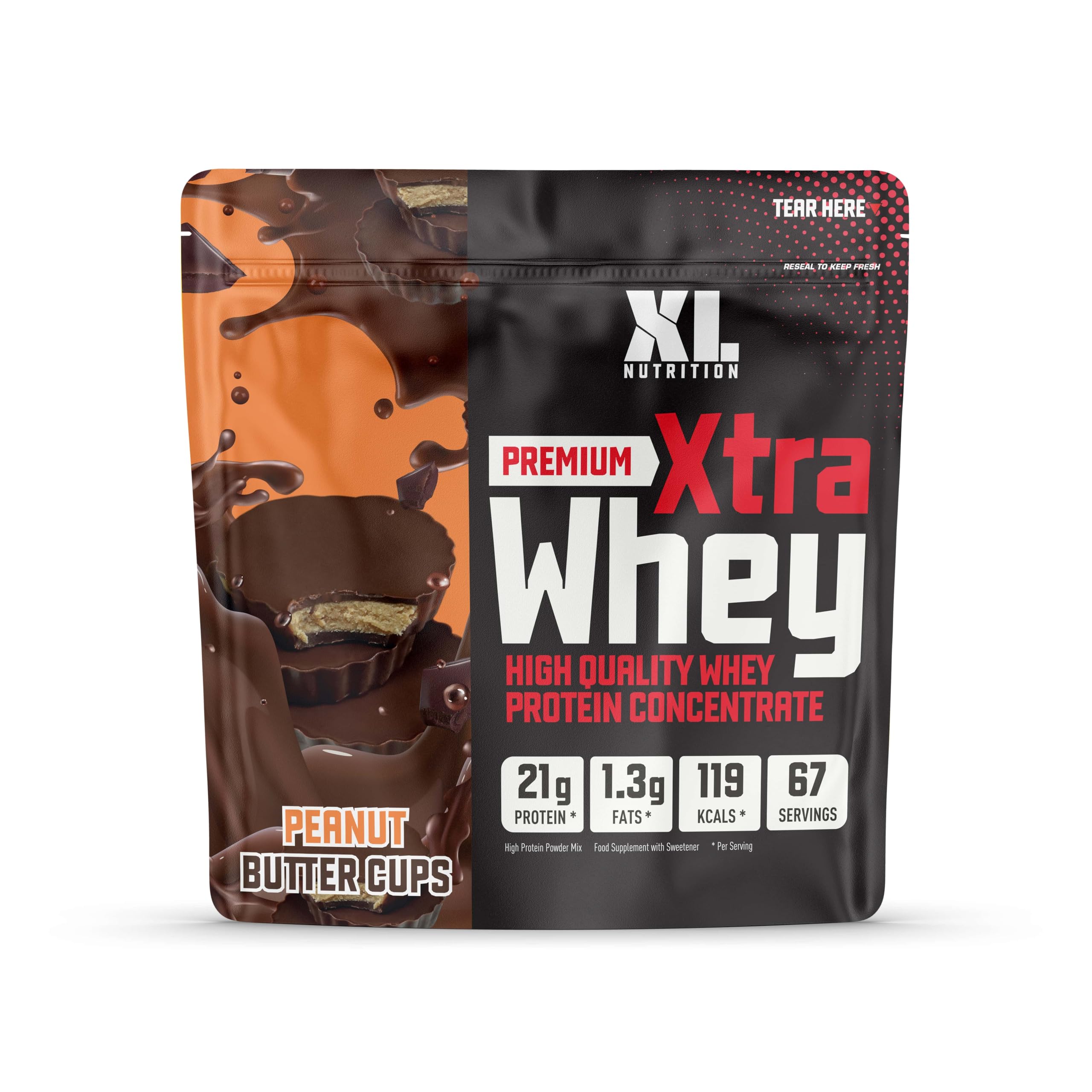 XL Nutrition Whey Protein Powder | High Protein, Low Carbohydrates | 67 Servings, 2kg | Suitable for Vegetarians | Ideal for Muscle Building, Recovery Support (Peanut Butter)