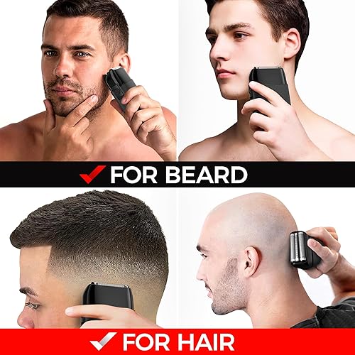 Miniatura 5 de Afeitadora de lámina de metal con tres cuchillas para hombres doble lámina con recortadora - Afeitadoras faciales de barbero ideales para cabezas