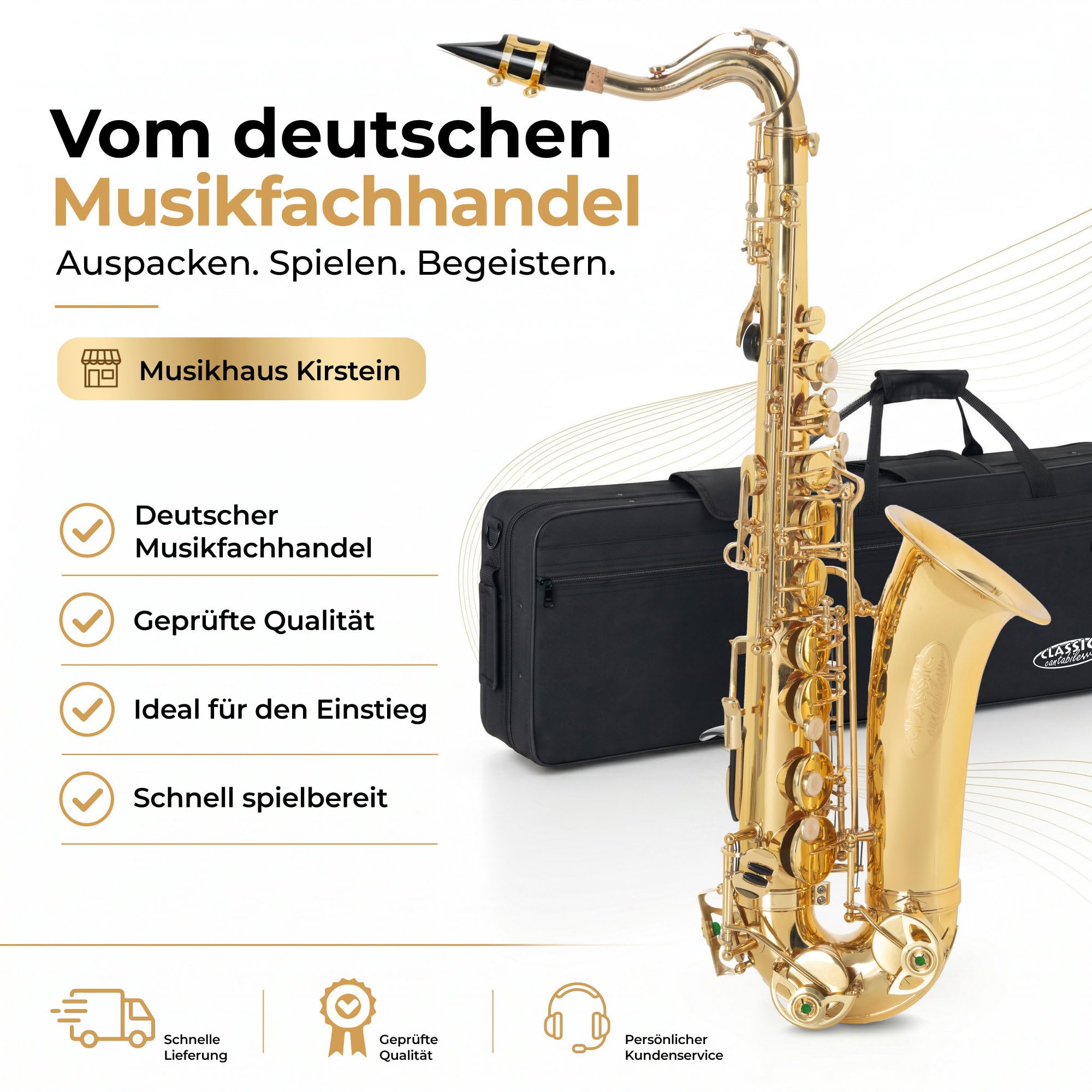 Classic Cantabile Youngstar AS-420 Kinder-Altsaxophon, Eb, Lackiert | Eb-Stimmung, kindgerechte Mechanik, gebogener S-Bogen, Messing, Leichtkoffer mit Rucksackgurten