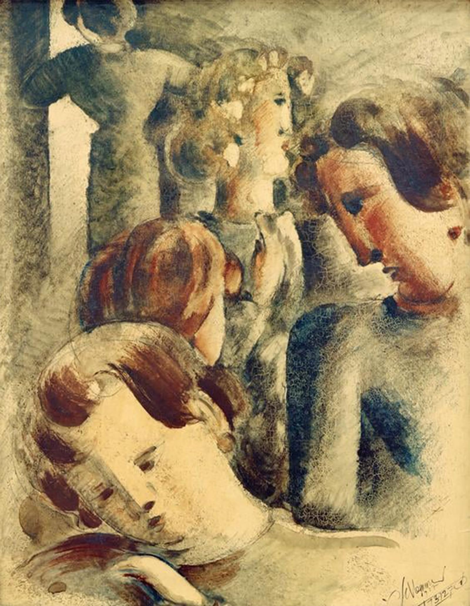 POSTERIIk Famous Modern Artwork Art Mural Bright group with blue blonde by Oskar Schlemmer Oil Paintings Pictures for Home Decor 60x90cm