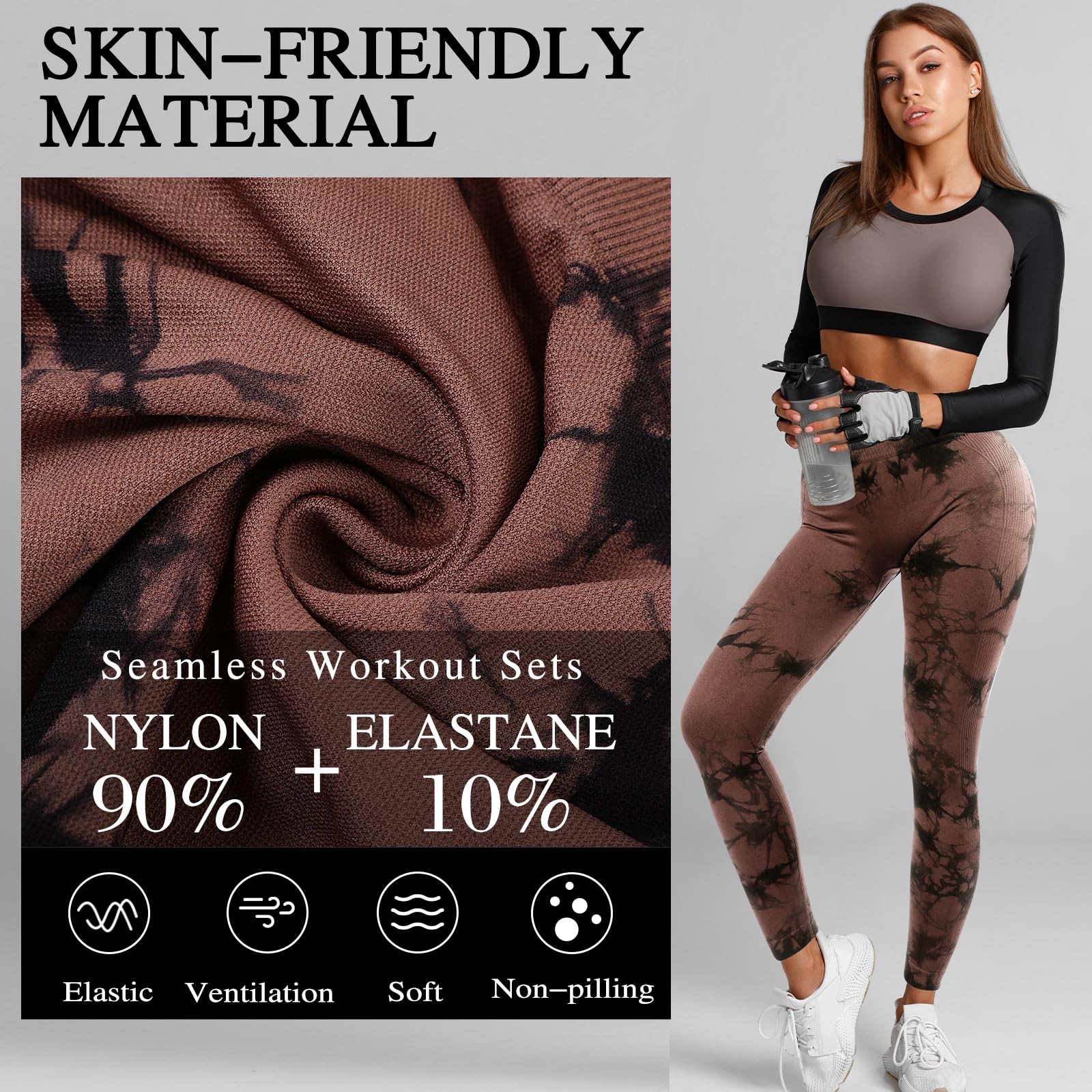 Damen-Workout-Leggings, Batik-Leggings, hohe Taille, nahtlos, Scrunch Butt Lifting, Kompressionsstrumpfhose, 4 Stück