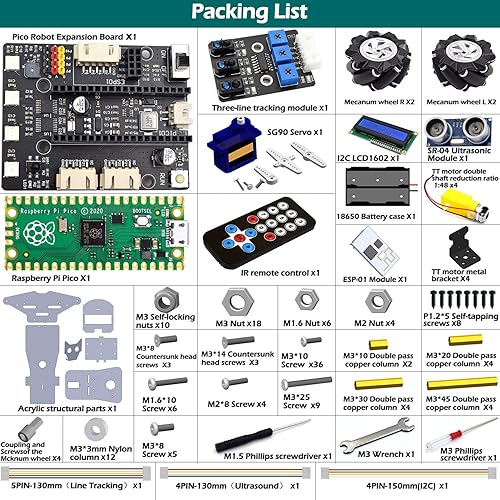 Miniatura 2 de Adeept Kit robótico de ruedas mecánicas omnidireccionales 4WD compatible con Raspberry Pi Pico DIY STEM Kit de robot educativo controlado a