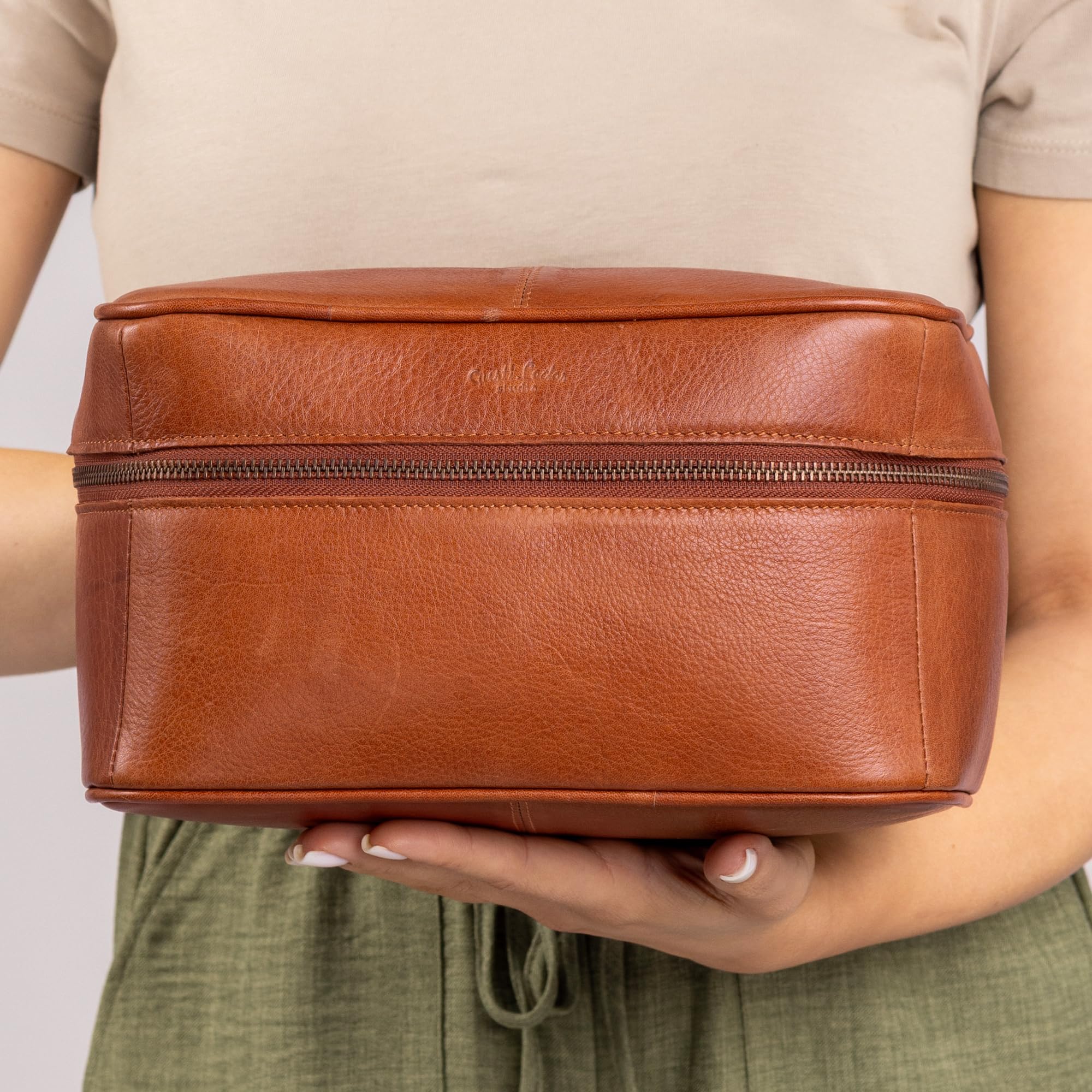 Gusti Leder Stricktasche Dafne - Häkeltasche Utensilien Aufbewahrung Tasche Damen Herren Braun Leder