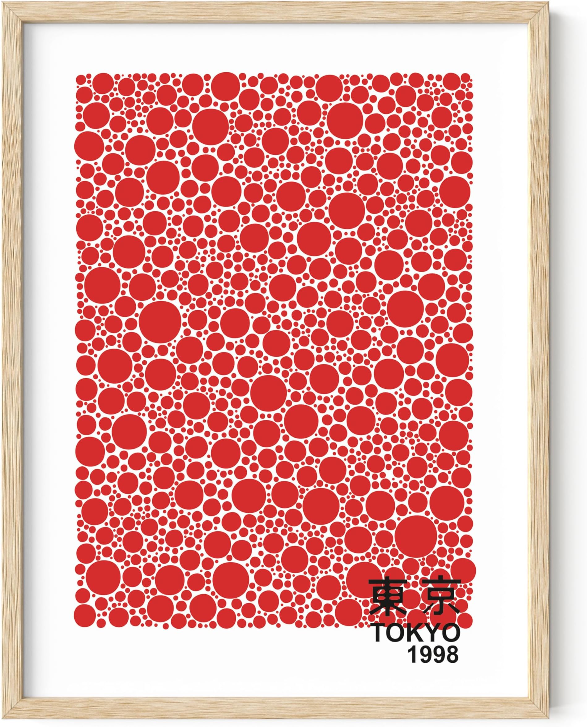 Haus and Hues Japandi Framed Posters - Red Japanese Yayoi Kusama Inspired Art, Circle Wall Art Yayoi Kusama Poster, Abstract Framed Wall Art Yayoi Kusama Wall Art Modern Japan Poster (12x16 Framed