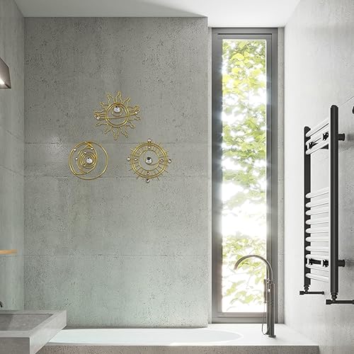 Vista 9 de Manortang Decoración de pared dorada de metal de 9 pulgadas, arte abstracto de sol, luna y estrella, arte de pared adornado con planeta místico