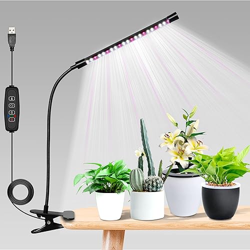 Miniatura 1 de iPower 21 luces LED de crecimiento con espectro completo para plantas de interior, cuello de cisne ajustable, 3 modos de luz y 10 niveles