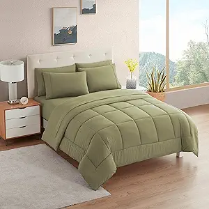 King Size Comforter Set with Sheets - 7-Piece Bedding Collection - 1 Comforter, 1 Fitted Sheet, 1 Flat, 4 Pillowcases - Deep Pocket - Soft & Breathable Premium Quality - Ideal for All Seasons, Sage