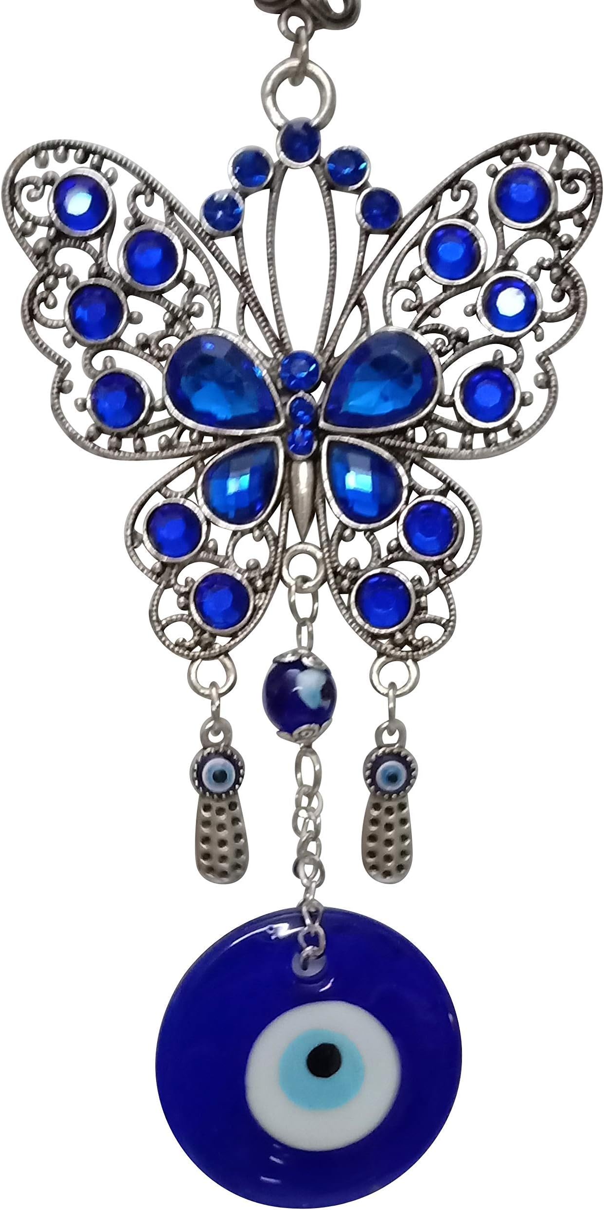 Ethnic Karigari Metal Turkish Evil Eye Hanging for Home Protection and Prosperity (18 cm X 13 cm X 1 cm, Blue) (EE-01)