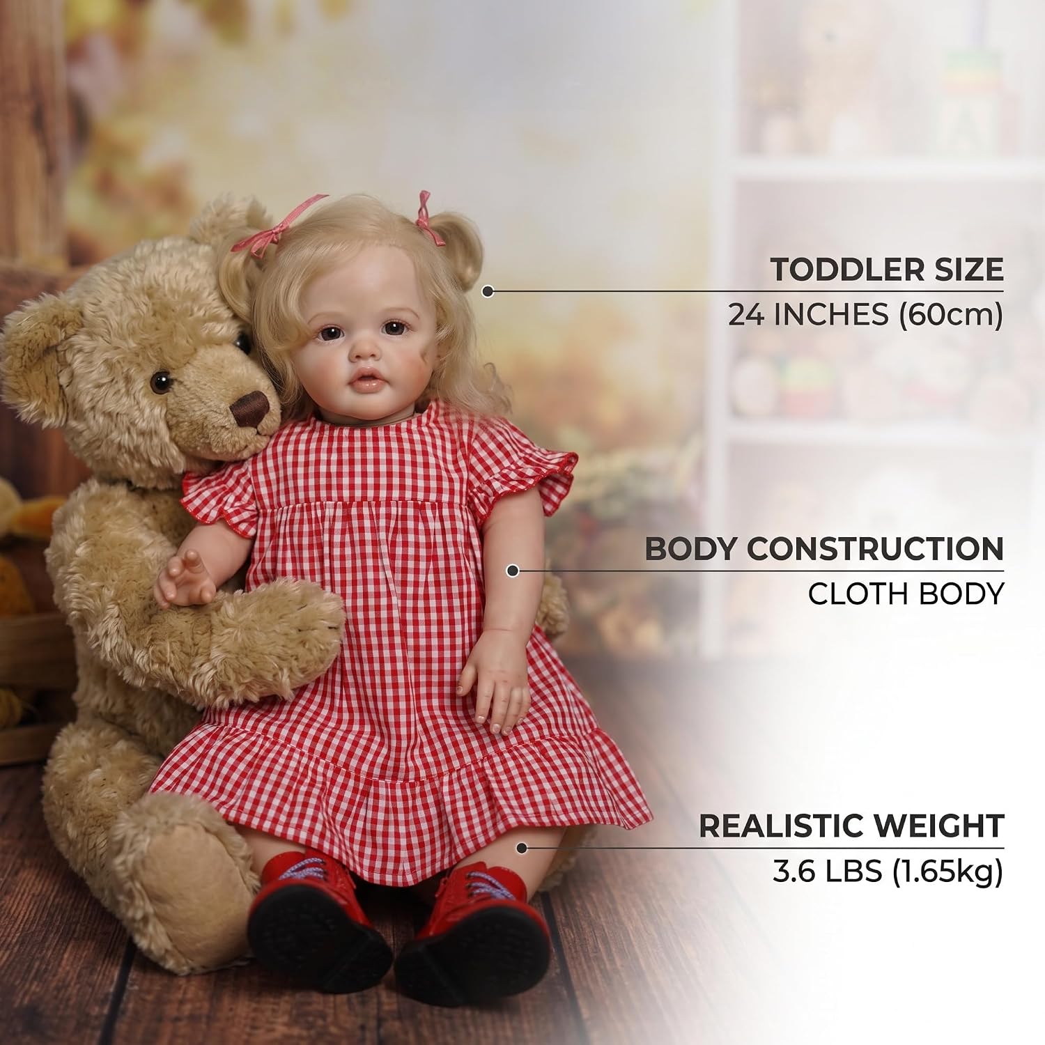 TERABITHIA 24 Inches 60CM Sweet Face Real Baby Size Rooted Blond Curly Hair Lifelike Reborn Baby Doll with Soft Cloth Body Realistic Newborn Toddler Girl Dolls that Look Real and Feel Real image 4