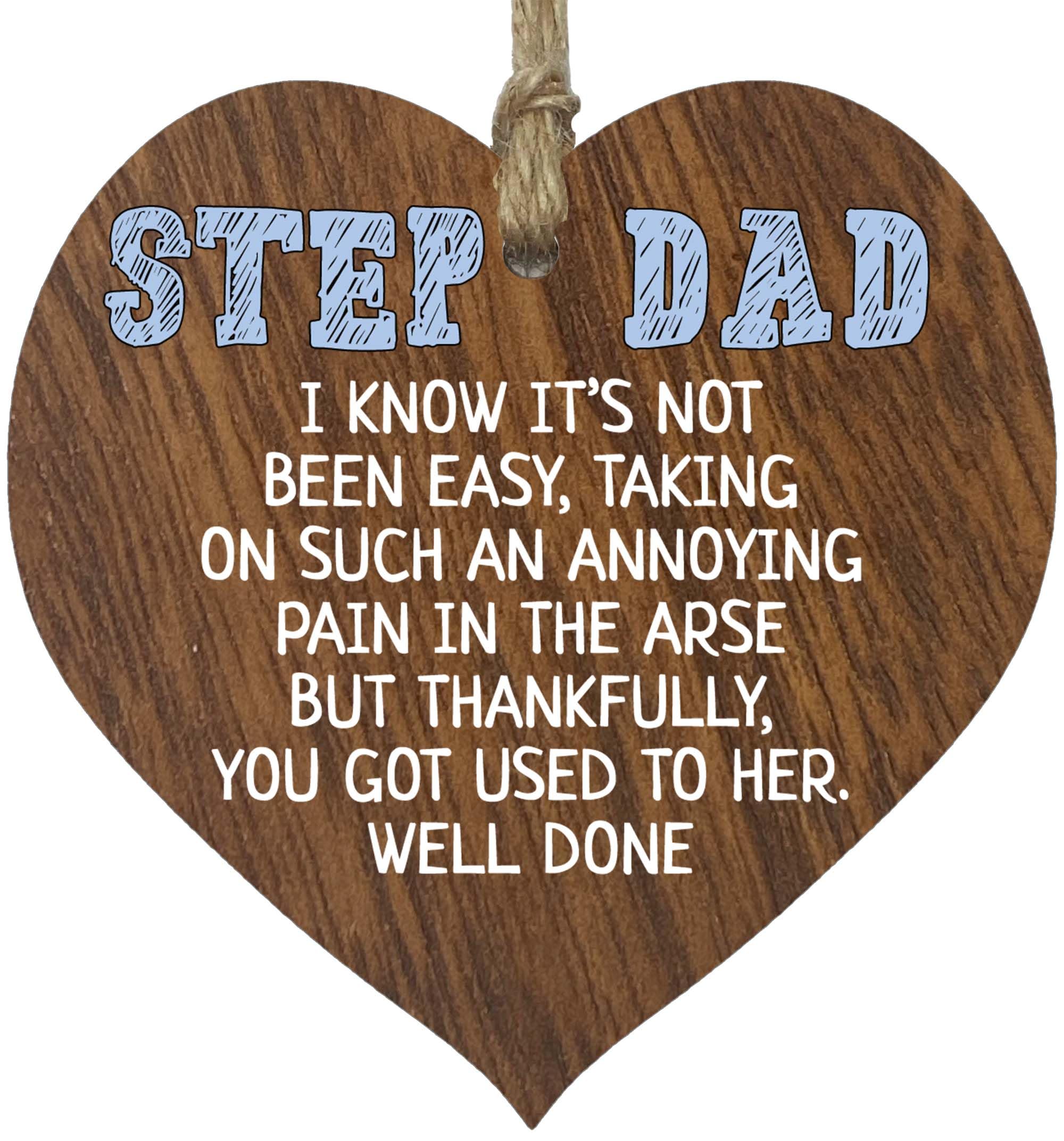 Step Dad Gifts Wooden Heart Plaque, Well Done Dark Wood Sign, Step Dad Birthday Gifts for Him, Step Dad Hanging Wood Heart, Step Daddy Father, Presents For Step Dad on his Birthday Fathers Day