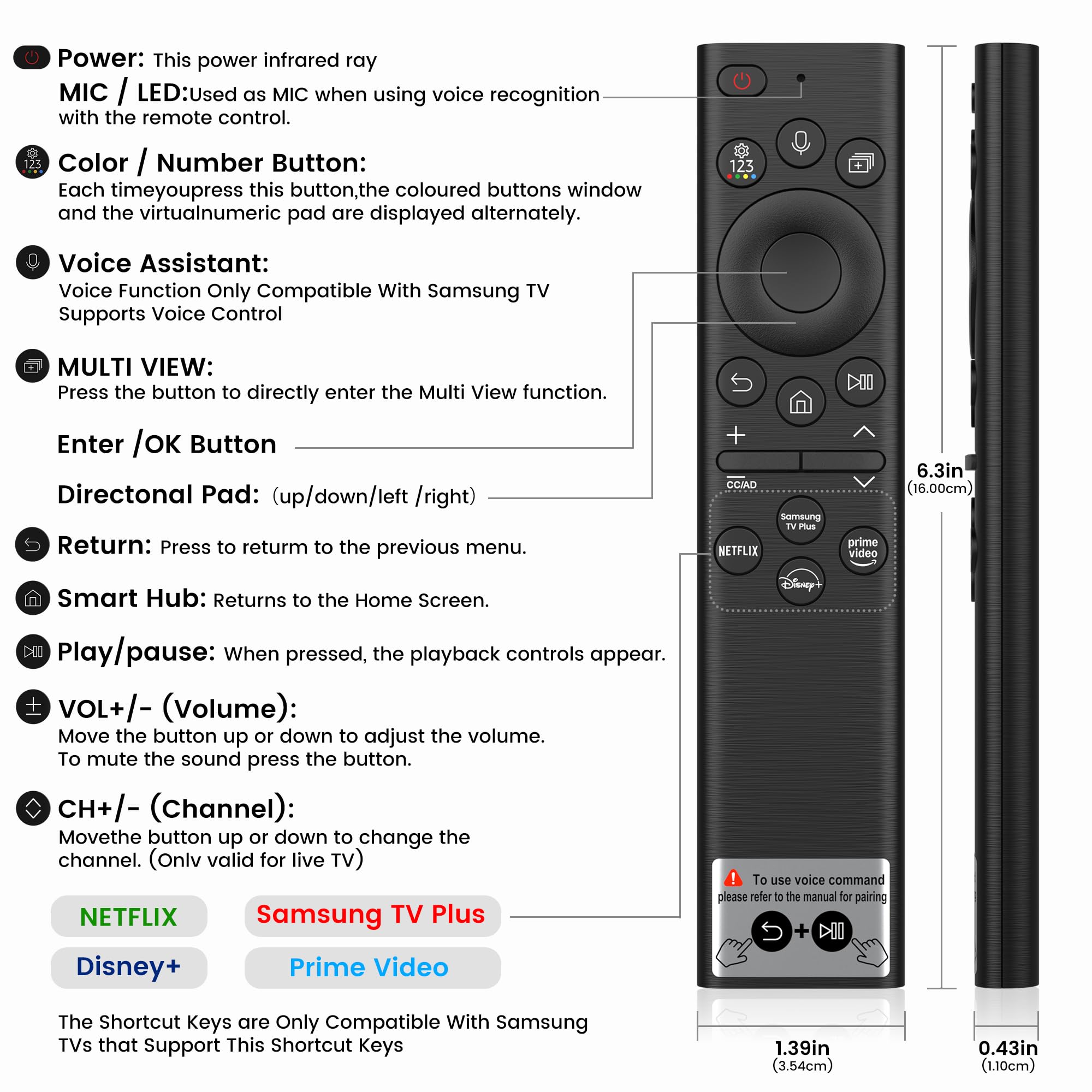 Telecomando vocale solare per TV Samsung, telecomando ricaricabile USB-C per Smart TV Samsung BN59-01385A 2025-2018