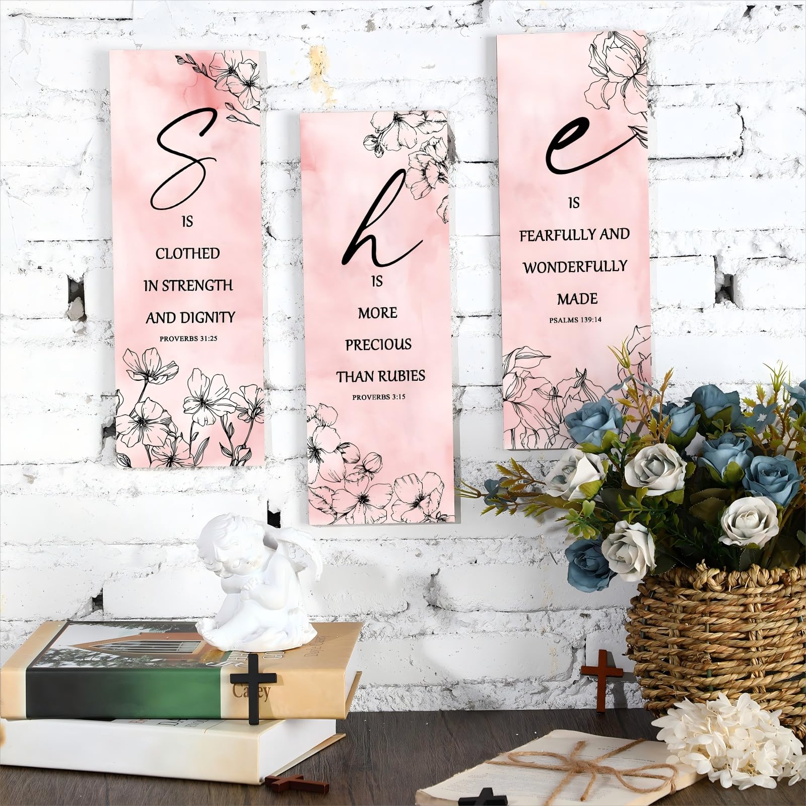 Set Di 3 Decorazioni Da Parete Con Rosa Gialla – Legno Con Frasi Motivazionali, Per Camera Da Letto E Ufficio, 30,5 X 17,8 Cm