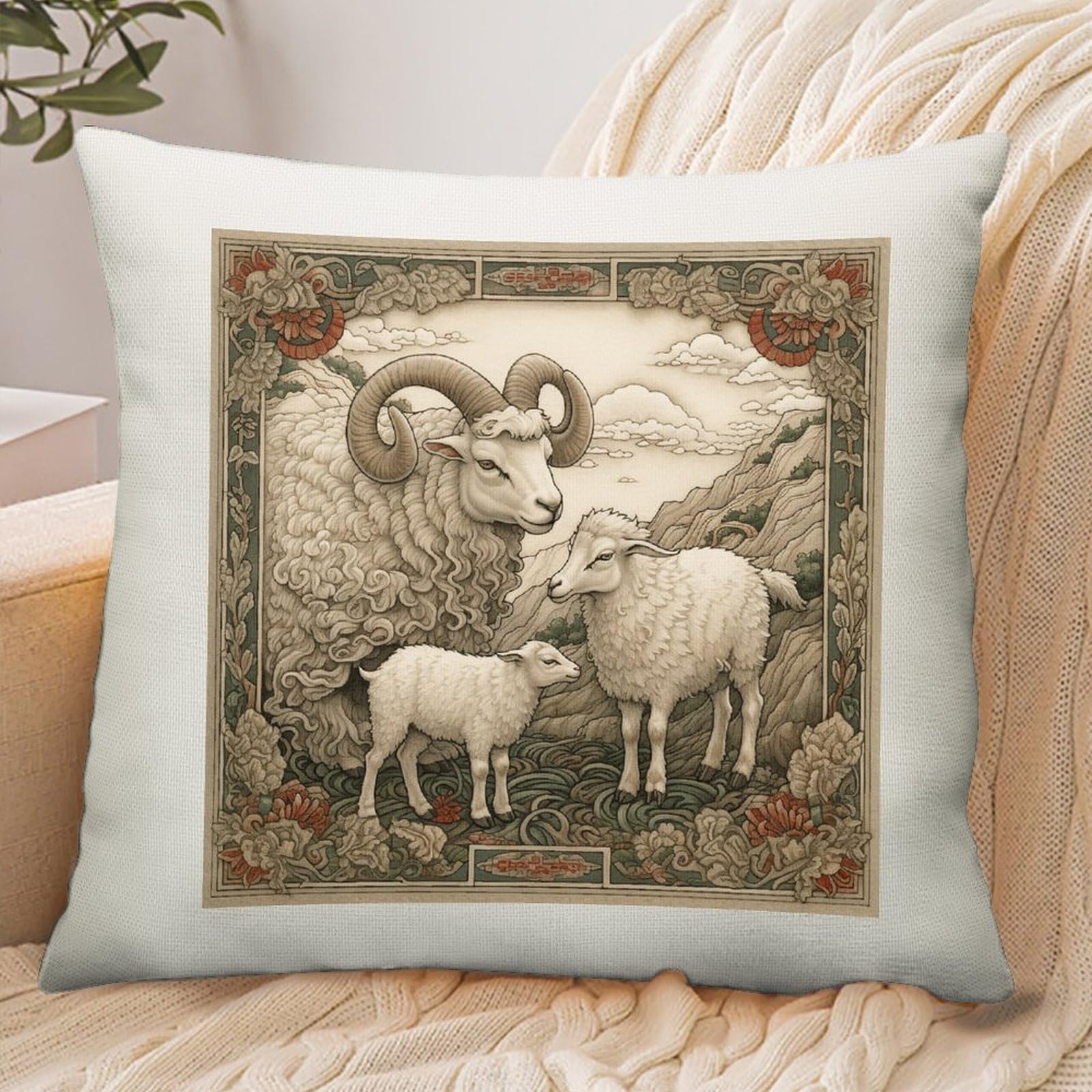 Adfgyerh Style Sheep Pattern Pillow Cover Breathable,Pillowcases Boho Decorative Envelope Closure,Throw Pillow Covers For Beach,Patio,Balcony,Couch Living Room 16 * 16In
