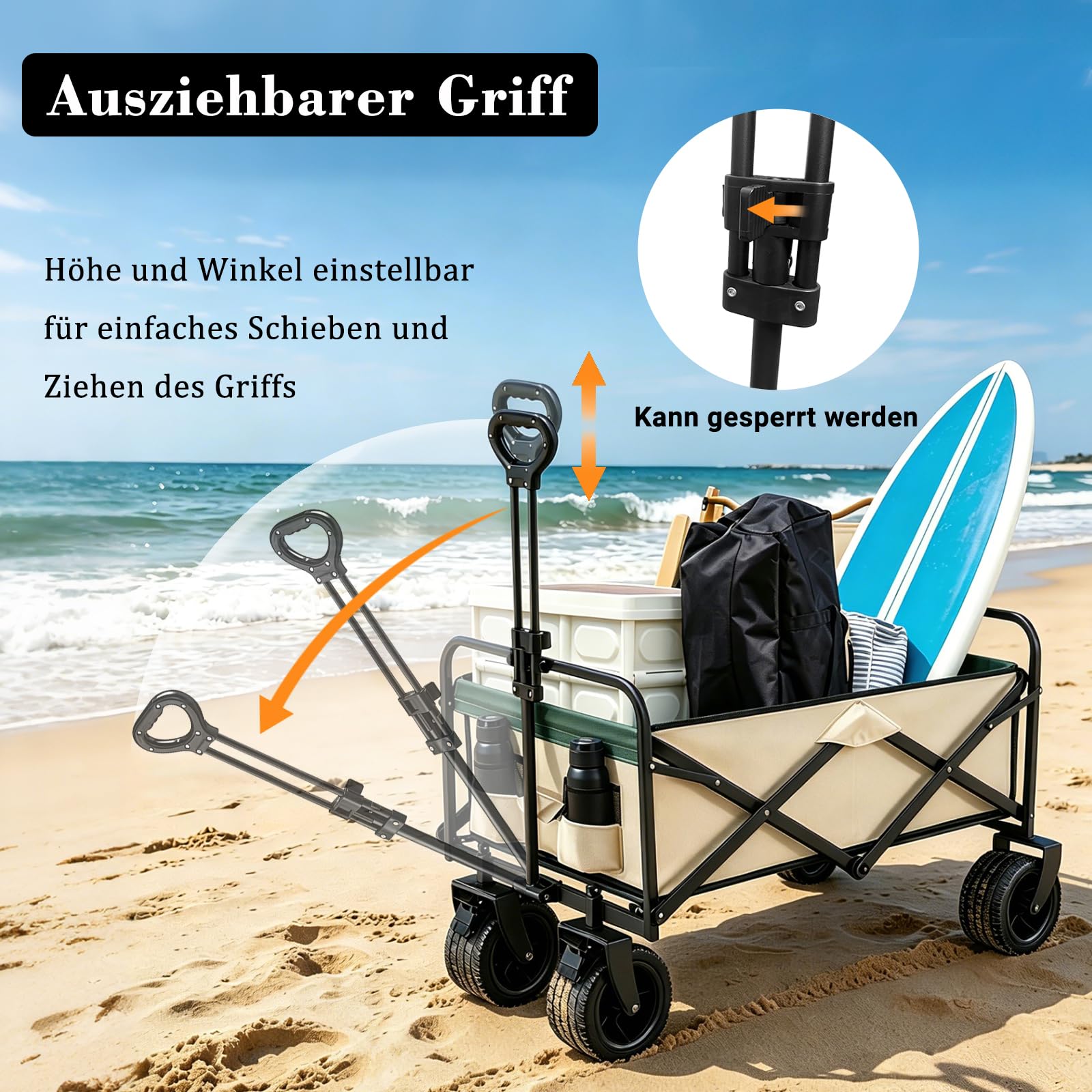 Anise Star Faltbarer Bollerwagen 150L 150KG mit Bremsen Offrad Schwarz