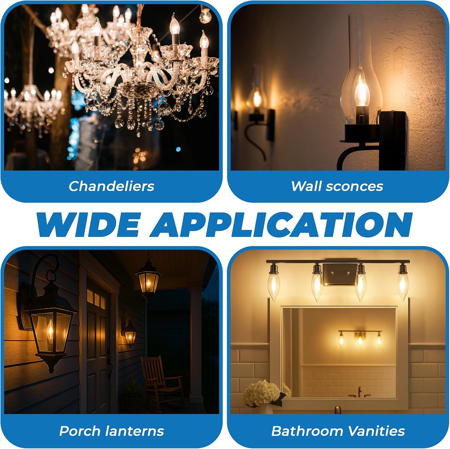 OHLECTRIC CA8 Decorative Incandescent Candelabra Bulbs (10-Pack), 15W Clear Flame Tip, Dimmable Candle Light Bulbs, E12 Base, 100 Lumens, 2700K Warm White