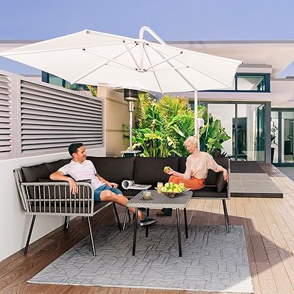 Crosley Outdoor Patio Furniture Set, Rope Conversation Sofa Set with Coffee Table, for Garden, Backyard,Terrace Black Colour