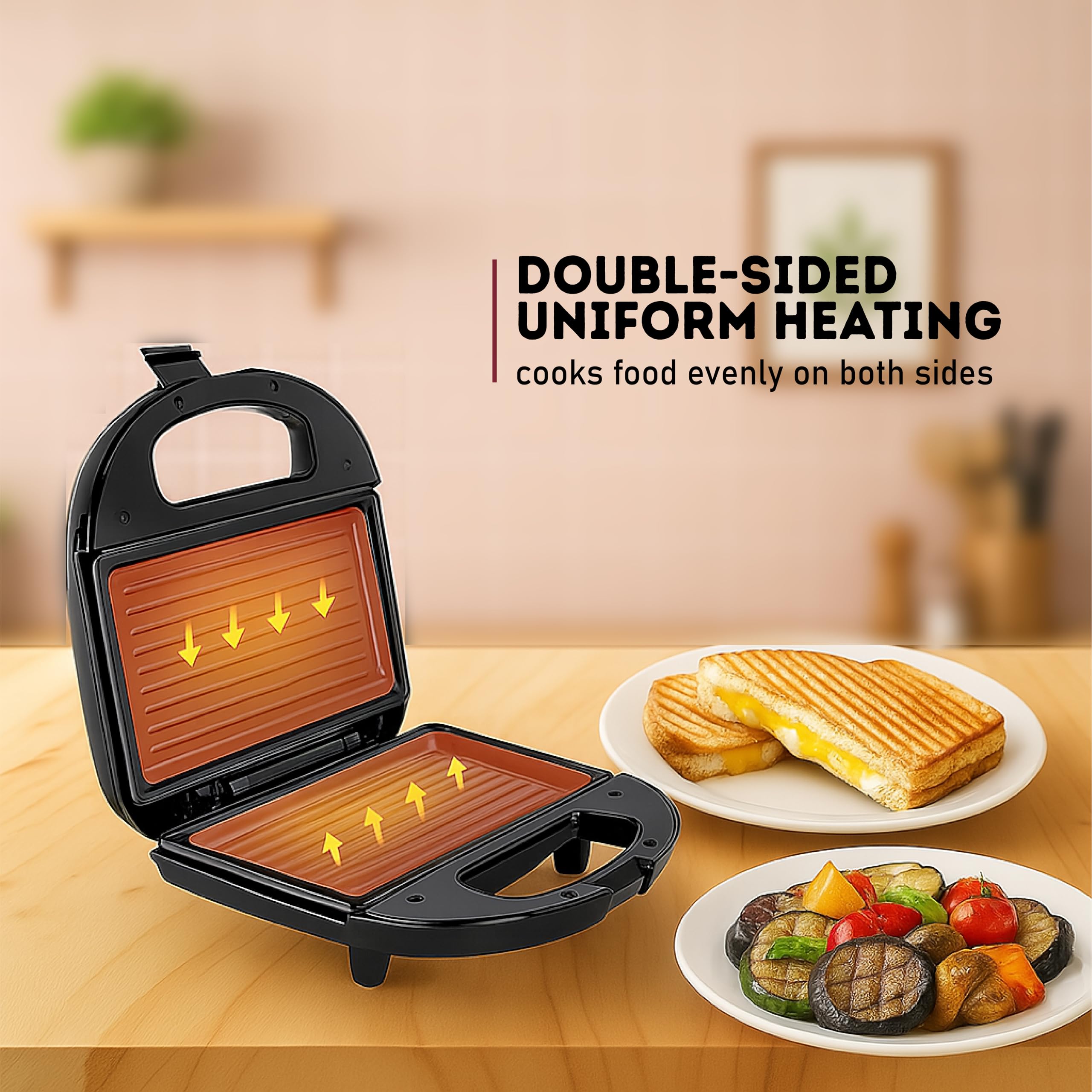 HEJIX 750W Sandwich Grill Maker, Panini Press with Double-Sided