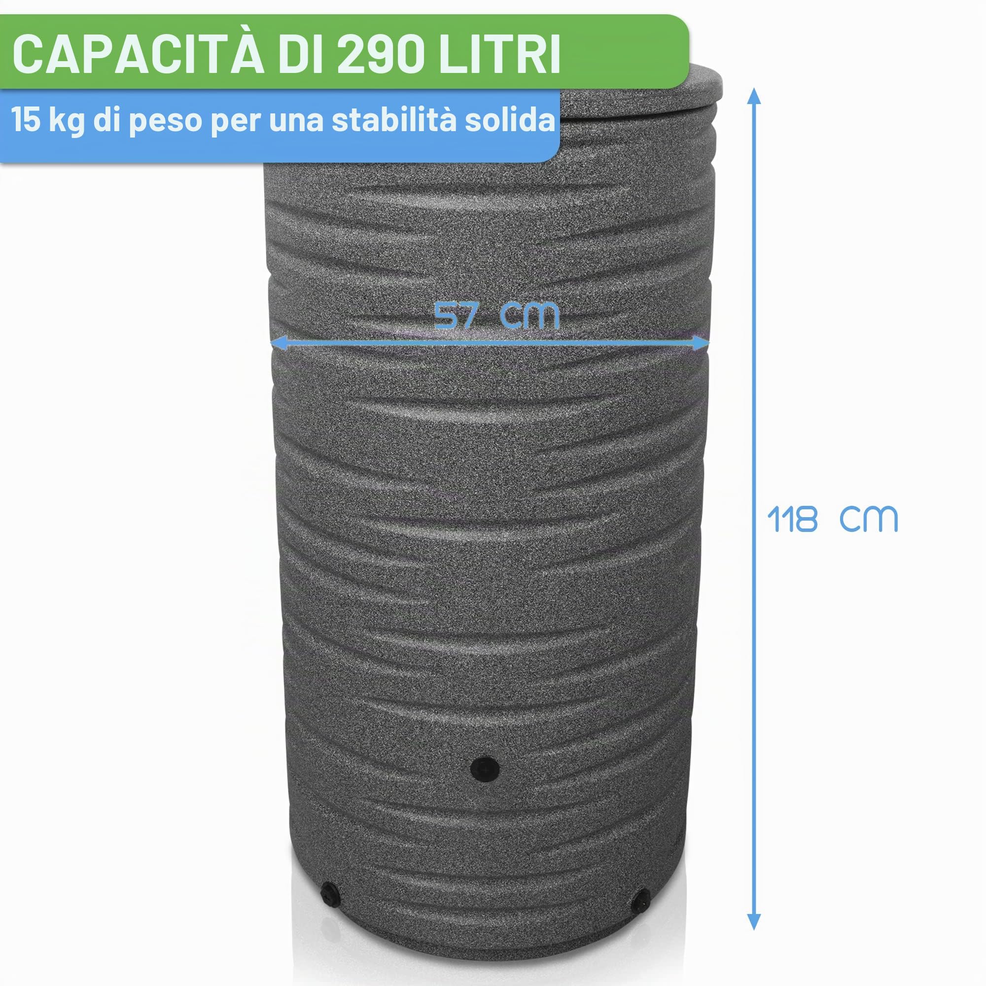 Yourcasa Serbatoio acqua 290 litri [Qualità premium] in plastica resistente al gelo – La filettatura per il collegamento è in metallo - Cisterna acqua piovana con coperchio (grigio)