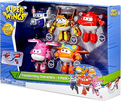 Miniatura 6 de Super Wings Paquete de 5 figuras de acción transformables Jett, Paul, Dizzy, Golden Boy y Sunny para niños preescolares de 3 a 5 años