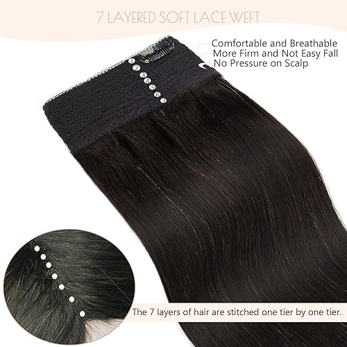 Miniatura 4 de Loxxy Extensiones de cabello con alambre, color negro natural, 14 pulgadas, 2.65 oz, 100% cabello humano real, extensión de cabello invisible