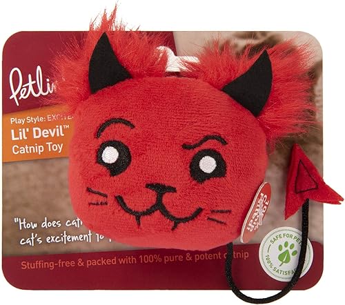 Petlinks Lil' Devil - Juguete de peluche para gatos con hierba gatera, rojo, talla única